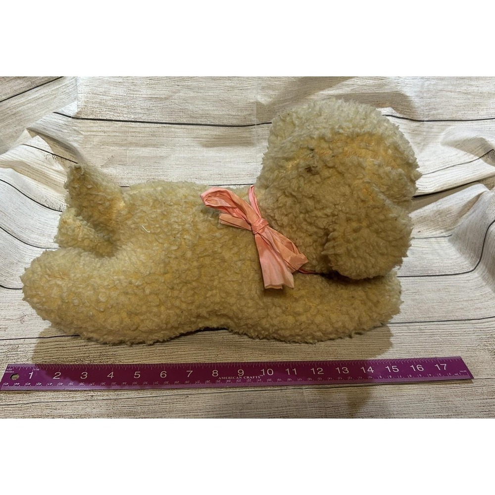 Vintage Faux Fleece Stuffed Plush Lamb Pink Eyes & Ears Estate Find 16 " Tb12